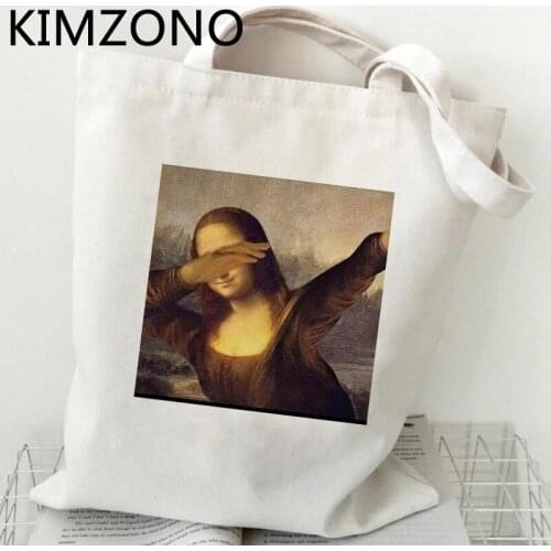 Mona Lisa shopping bag shopping canvas bolsas de tela jute bag shopper bag string cloth cabas