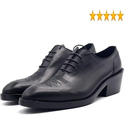 High Heels Dress 2021 Fashion Increase Height 6cm Pointed Toe Oxford for Men Luxury Black Derby Shoes Plus Size