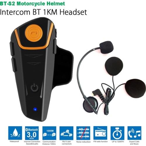 Waterproof BT-S2 Multi BT Interphone 1000M Motorcycle Bluetooth Helmet Intercom Intercomunicador Interphones Headset FM MP3