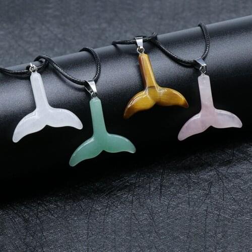 Reiki Healing Jewelry Natural Stone Pendant Necklaces Lovely Fishtail Pendulum Tiger Eye Pink Crystal Quartz Necklaces Girl Gift