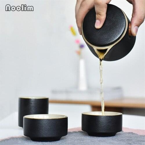 Japanese Ceramic Portable Retro Tea Pot Outdoor Travel Gaiwan Black Pottery Kettle Office Teacups Kung Fu Tea Set Dinkware