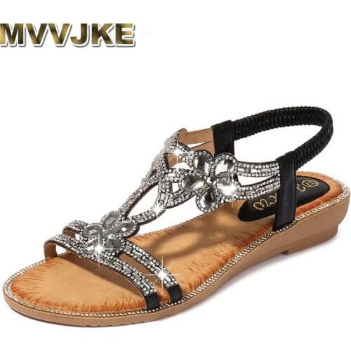 MVVJKE Bohemian Style Fashion Woman Sandals Diamonds Wedge Party Shoes For Women Womens Sandals 2019 Summer Plush Size Shoes