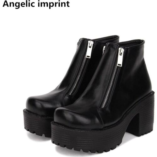 Angelic imprint mori girl Women punk motorcycle boots lady lolita ankle Boots woman high heels pumps platform shoes 35-40 8cm