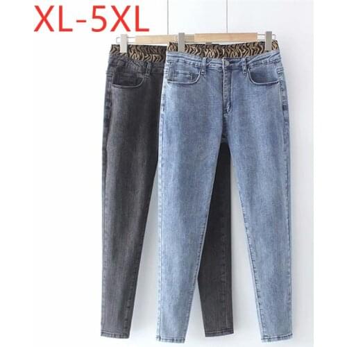 New 2021 Ladies Autumn Winter Plus Size Pencil Jeans For Women Large Slim Elastic Cotton Blue Denim Trousers 2XL 3XL 4XL 5XL
