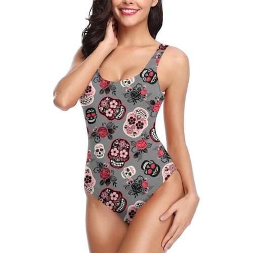 Sugar Skull Push Up Swimwear One-piece Beach Bathing Suit Gradient Print Sexy One Piece Women Swimsuit