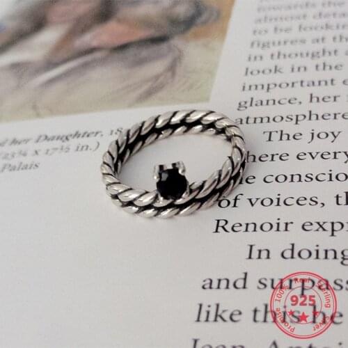 925 Sterling Silver Personality Twist Finger Ring Women Ring Black Zircon Geometric Adjustable Engagement Ring Designer Jewelry