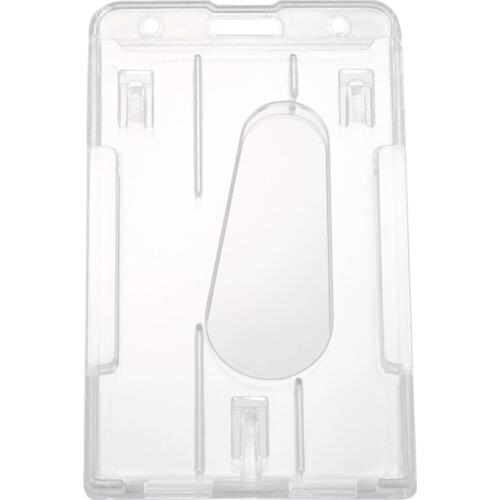 1x Vertical Hard Plastic Badge Holder Double Card ID Multi Transparent 10x6cm