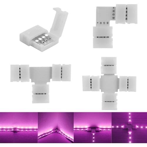 1/5PCS 4Pin L T Cross Shape PCB Corner Connector For RGB 3528 5050 Led Strip Light Quick Solderless Connector 10mm