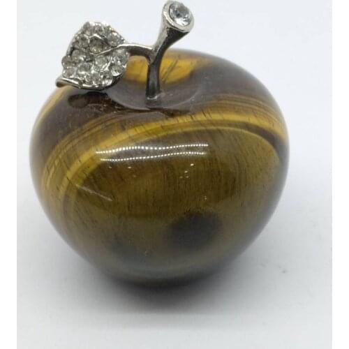 2'' Tiger-Eye Stone Natural Crystal Apple Figurine Specimen Table Decor Gift