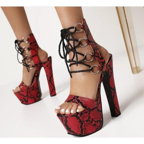 2021 Women Sexy Super High Heels Sandals 16.5CM Model Catwalk Sandals Platform Lace Up Club Ladies Shoes Plus Size 34-46 WSH3917