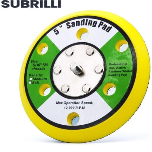SUBRILLI 5 Inch Sanding Pad Backup Hook And Loop Backing Pad 5/16"-24 Thread Polishing Sander Backer Plate For Pneumatic Grinder