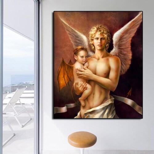 DIY Diamond Painting Angel man holding demon kid Handicrafts Rhinestones Gift 5D Cross Stitch Diamond Embroidery Wall Art gift