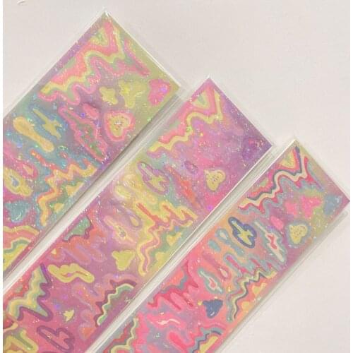 Ins Blingbling Shiny Wavy Sticker Gradient Color Laser Stationery Stickers Idol Star Card Photo Border Diy Decorative Stickers