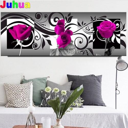 Large diamond painting cross stitch pink flower rose painting gray modern romantic artwork,5d,diamond embroidery mosaic crafts