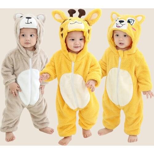 2021 Childrens Jumpsuit Autumn And Winter Newborn Baby One-piece Rmper Flannel Cartoon Fashion ChildrenAnimal Romper for 0-2Y