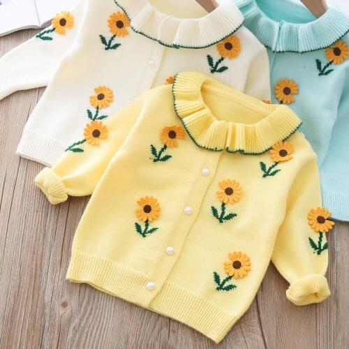 Fall Winter Baby Girls Cardigan Clothes Flower knit Wear Long Sleeve Princess Sweater Kids Children Outerwear For Girls Knitwear