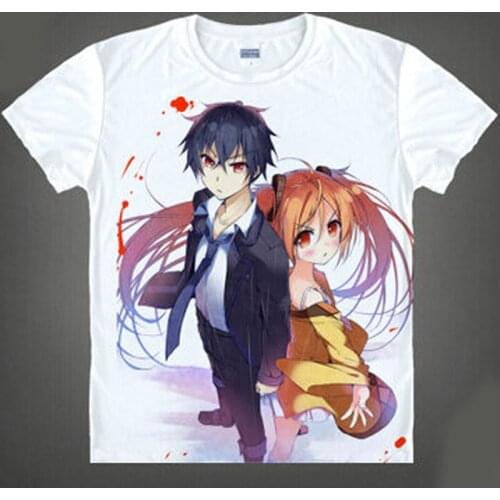 New Anime Black Bullet Cotton T-Shirt Satomi Rentaro Cosplay Short Sleeve O-Neck T Shirt Aihara Enju Tops Tees