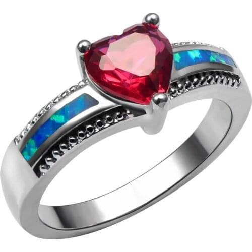 Blue Fire Opal With Garnet 925 Sterling Silver Ring Beautiful Jewelry Size 6 7 8 9 10 R1395