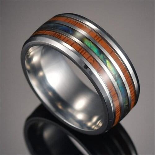10mm Wide Women Men Ring Natural Shell Stainless Steel Rings Charm Male Jewelry Party Wedding Boyfriend Boy Gift