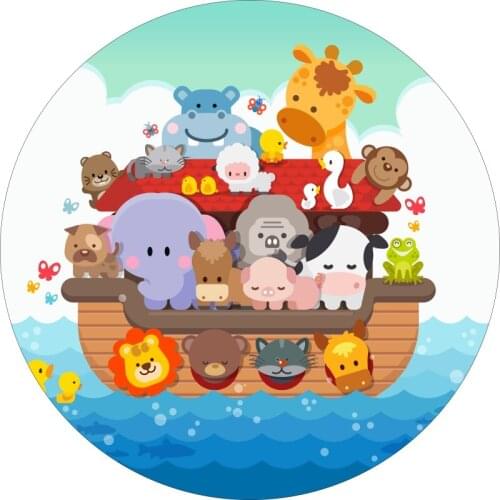 Laeacco Baby Cartoon Farm Wild Animal Safari Baby Shower Birthday Party Customized Round Photo Backdrop Circle Photo Background