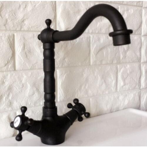 Black Oil Rubbed Brass Swivel Spout Double Cross handles Kitchen Bar Bathroom Vessel Sink Basin Faucet Mixer Tap anf349