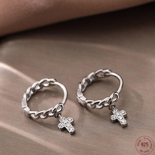 Luckydays Punk Style Silver Cross Chain Earring Inlaid Zircon Earring For Cool Women Gilr Fashion Jewelry Gift