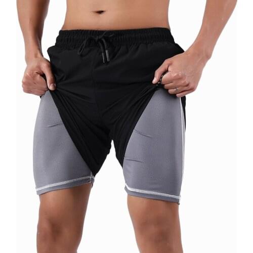 Men 2-in-1 Running Shorts Quick Drying Breathable Active Training Exercise Jogging Cycling Shorts with Compression Longer Liner