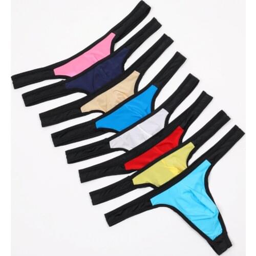 8Pcs/Lot Men Thongs G Strings Sexy Gay Underwear Transparent Smooth Ice Silk Briefs Mens Bikini U Pouch T-Back Thong Tanga