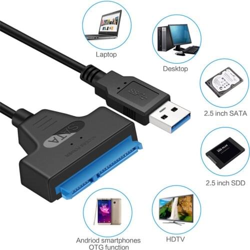 Multiple Types ATA 3 Cable Sata to USB Adapter 6Gbps for 2.5 Inches External SSD HDD Hard Drive 22 Pin Cable USB Port Connection