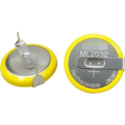 2PCS riginal Japanese battery ML2032-T6 welding foot 3V rechargeable button battery ML2032