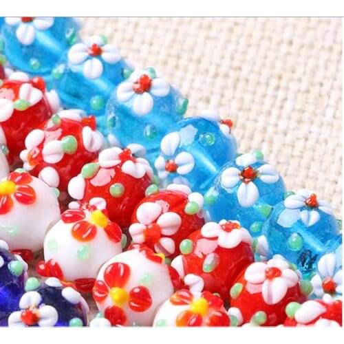 DIY colored glaze charm beads Pure handmade glass beads Petals of glass beads mix color