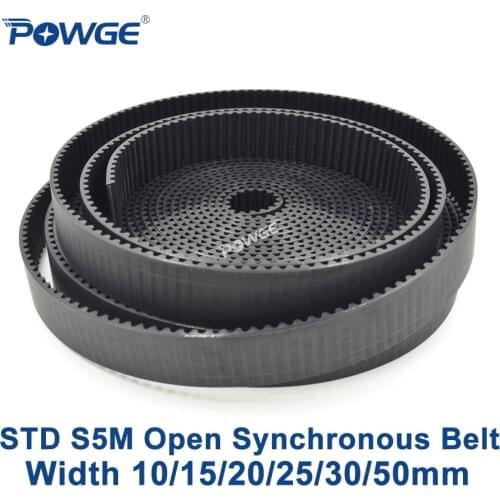 POWGE Arc PU Black STD STS S5M Open Synchronous belt S5M-20mm Width 10/15/20/25/30/50mm Polyurethane steel 20STD5M Timing Belt