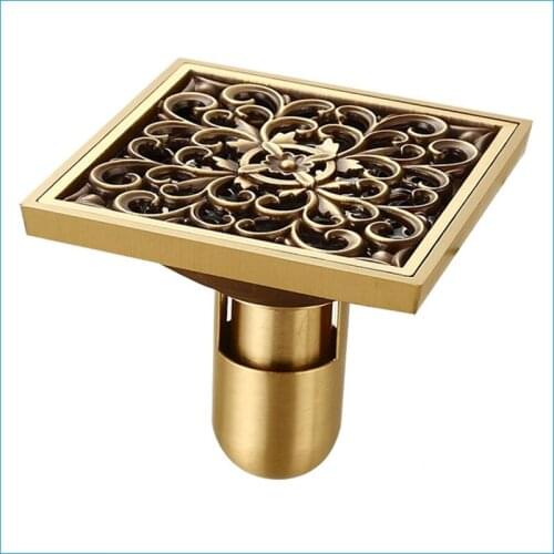 European-style garden carved brass floor drain,Antique square deodorization bathroom floor drain,J14266