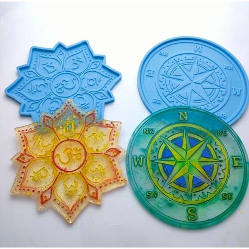 DIY Creative Compass Six-word Truth Mat Resin Silicone Mold Round Flower Cup Pad Tray Epoxy Silicone Mould For Resin