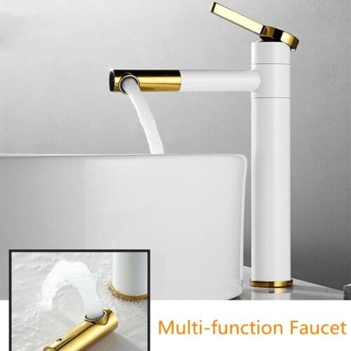 Bathroom Faucets White Brass Multi-function Basin Faucet Deck Mounted Cold Hot Water Crane Sink Pull Out Mixer Taps Torneira