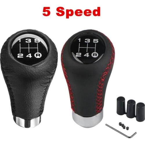 Universal 5 Speed Car Auto Gear Shift Knob Manual Shifter Lever Stick Red Black Stitche PU Leather For Honda VW Toyota BMW Audi