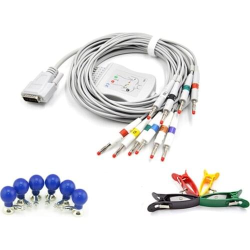 Universal Edan ECG EKG 10 Lead Cable for Mindray, Spacelabs, Nihon Kohden, with Adult Chest/ Limb Electrodes Set