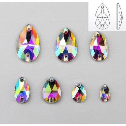 All size pear sew on rhinestone crystal ab color glas sewing 3230 drop flatback sew on stone glass for wedding dress