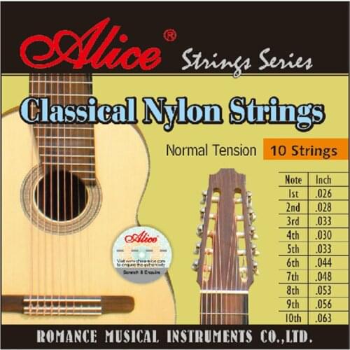 High Quality Classical Guitar Strings 10 String Clear Nylon Coated Copper Alloy Wound Alice AC1032C 0.026/0.063 inch