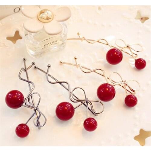 Fashion 1PC Girl Twist Hair Clip Red Cherry Shaped Bowknot Hairpin Barrette Headwear Hair Accessories