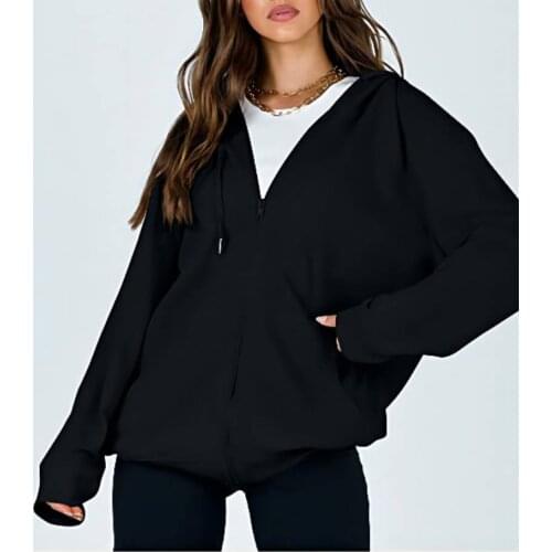 2021 Autumn Winter Sport Jacket Waffle Women Zip-Up Hooded Sweatshirt Long Sleeve Pocket Loose Women Zip-Up Hooded Outwear Coats