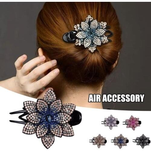 Womens Hair Claw Clip Rhinestone Flower Fashion Duckbill Hair Accessories