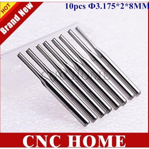 10pcs 3.175mm*2mm*8mm 2 Straight Flute Milling Cutter, Solid Carbide Cutting Tools Bits for Foam, EVA, Wood, Acrylic CNC Machine