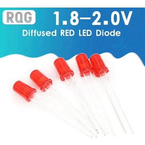 100pcs 5mm Diffused RED LED Diode DIP Round Wide Angle Through Hole 2 Pin LED Light Emitting Diode Lamp 1.8-2.0V