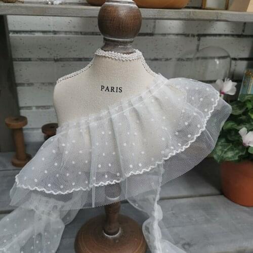 2Yards Off White Ruffle Lace Ribbon Handicrafts Embroidered Two Layers Lace Trim Clothing Decorations DIY Sewing Fabrics