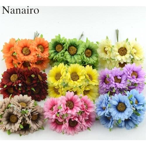 30pcs Artificial Daisy Flower Bouquet Silk Sunflower For Wedding Party Decoration Scrapbooking DIY Wreaths Craft Fake Flowers