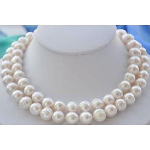 32" 9-10mm South sea Natural white baroque pearl necklace 14k yellow gold clasp