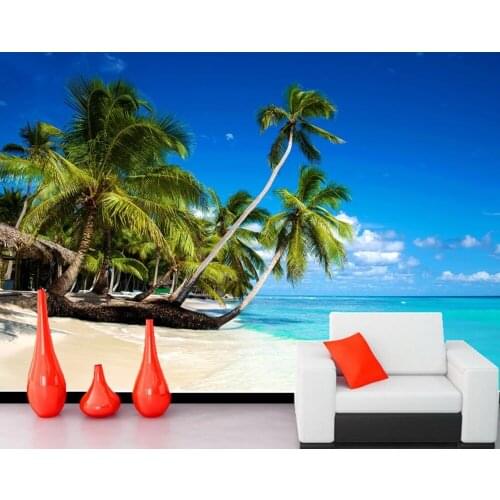 Papel de parede Sky and sea coconut beach scenery 3d nature wallpaper,living room tv sofa wall bedroom restaurant custom murals