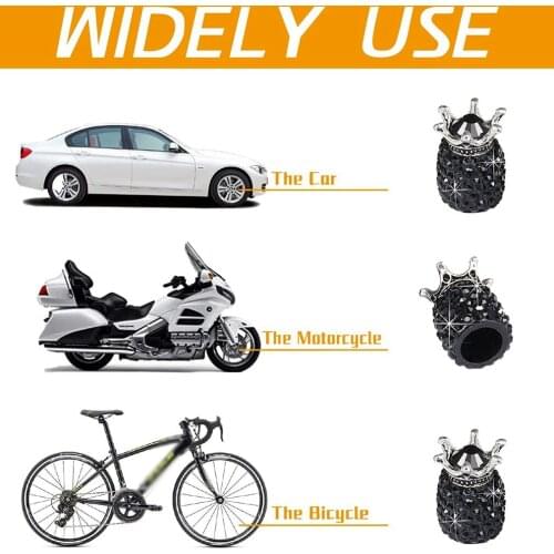 4Pcs Creative Crown Diamond-studded Valve Cap Universal Valve Core Cap Full Of Diamonds Automotive Tire Valve Cap