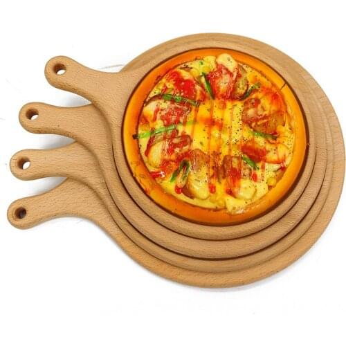 7-10 Inch Round Band Handle Beech Pizza Plate Western Cake Polenta Fruit Salad Healthy Tray Practical Tableware